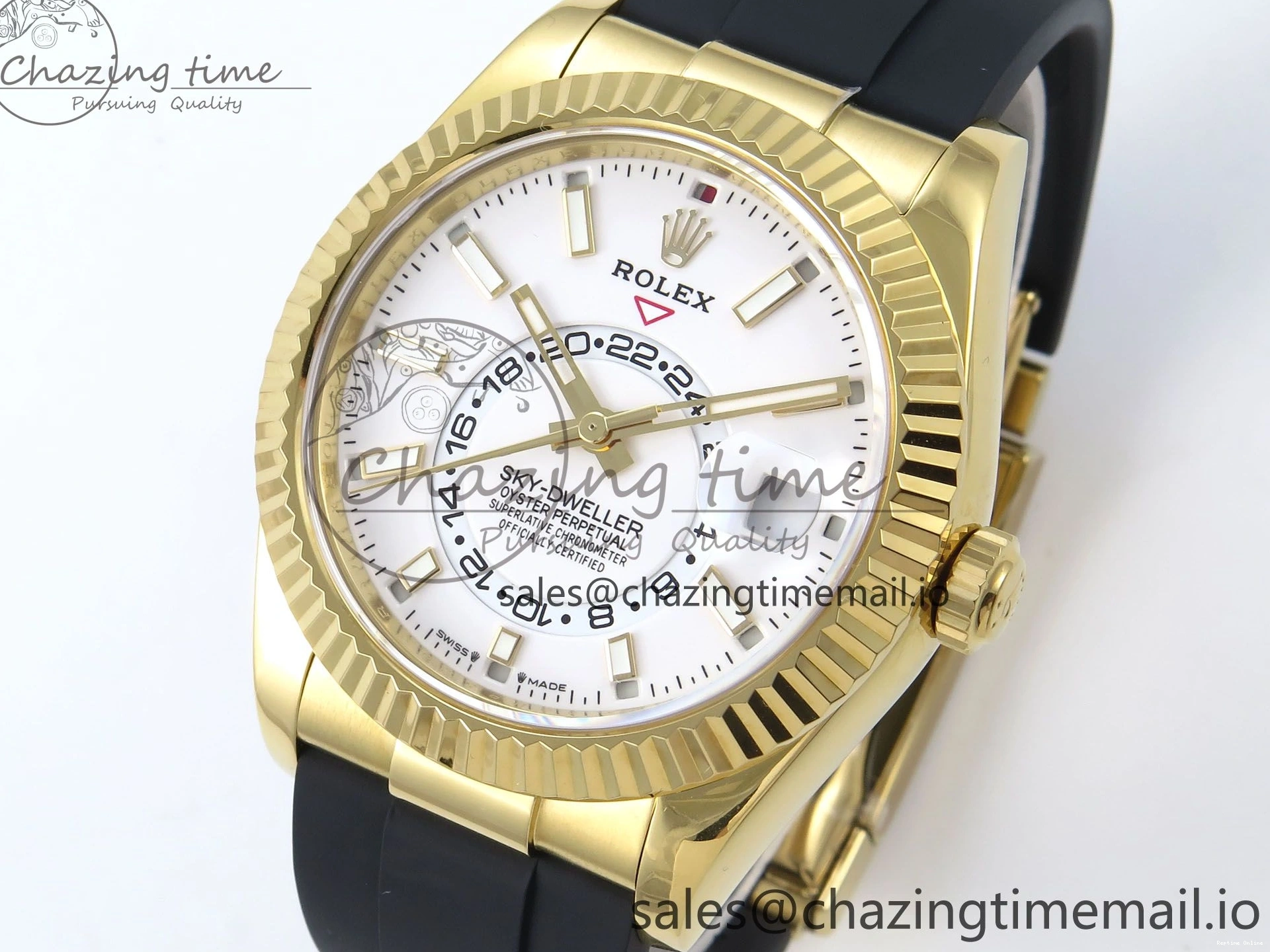 0701 Trendy Sky-Dweller 336238 YG ZF 1:1 Best Edition White Dial on Oysterflex Strap A23J (Gain Weight) 904